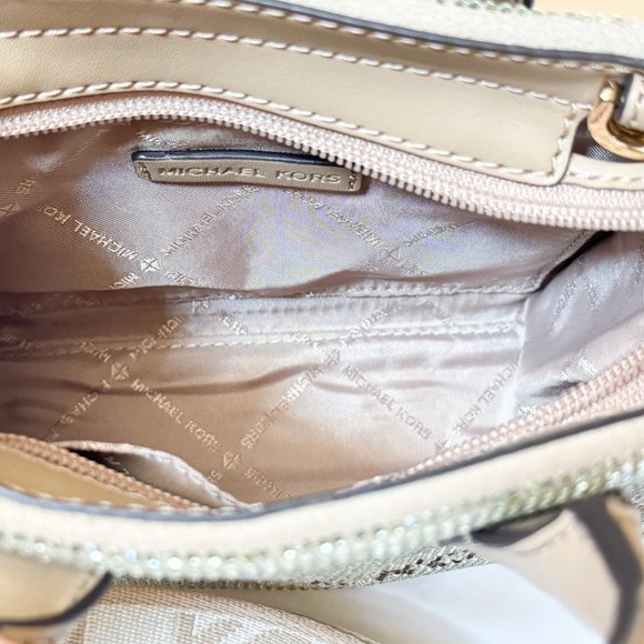 Michael Kors Mirella XS MINI Shopper Tote Shoulder Crossbody Bag Sequins Camel - Picture 9 of 13